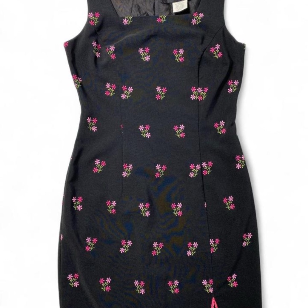 B. Smart Black Dress with Pink Floral Accents